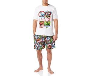 Pigiama Marvel da uomo Comics, set T-shirt e pantaloncini, Hulk, Capitan America, Spiderman, Iron Man, pigiama ufficiale per uomo, regali per uomo, bianco, XXL