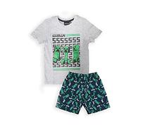 Pigiama Minecraft Estivo Primaverile Modello Mostri Creeper Maglietta Pantaloncini Grigio Blu Cotone Prodotto Ufficiale Taglie da Bambino (6 Anni - 116 cm)