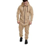Pigiama Morbido da Uomo, Completo con Cerniera, Cappuccio, Foderato in Pile Invernale, Tuta Intera, Tuta da Jogging, Ginnastica, Albicocca, Taglia 4XL