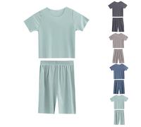 Pigiama morbido per bambini e ragazzi Camicie e pantaloni corti set 2 pezzi tinta unita Abbigliamento da notte manica corta Abiti estivi girocollo comodi magliette leggeri