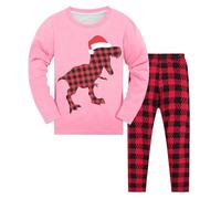 Pigiama Natale Bambina 2-10 Anni Pigiama Natalizio Bambino Invernale Dinosauro Pigiami di Natale Ragazzo Due Pezzi Set Maglia Manica Lunga e Pantaloni Casual Completi d Casa (Light Rosa, 7-8 anni)