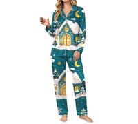 Pigiama Natale Donna Invernale Set Due Pezzi Cotone Elastico Casual | Pigiama In Caldo Cotone Elasticizzato Che Segue Con Grazia I Movimenti Senza Tirare Ideale Per Notti Serenissime