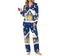 Pigiama Natale Donna Invernale Set Due Pezzi Cotone Elastico Casual | Pigiama In Caldo Cotone Elasticizzato Che Segue Con Grazia I Movimenti Senza Tirare Ideale Per Notti Serenissime