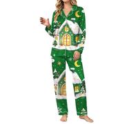 Pigiama Natale Donna Invernale Set Due Pezzi Cotone Elastico Casual | Pigiama In Caldo Cotone Elasticizzato Che Segue Con Grazia I Movimenti Senza Tirare Ideale Per Notti Serenissime