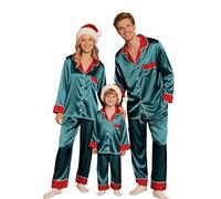 Pigiama Natale Famiglia Coordinati Seta Elegante Pigiami Abbinati Coppia Natalizio Due Pezzi Camicia con Bottoni e Pantaloni Set Christmas Sleepwear Pigiami Natalizi Famiglia Per Papà Mamma Bambini