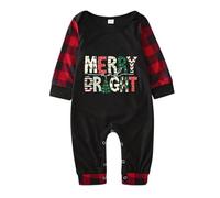 Pigiama Natale Famiglia Pigiami Natalizi per Tutta la Famiglia Pigiami Matchati Coppia con Stampa Lettera Carina Pigiama Lungo Natalizio Scozzese Invernale Girocollo Calda Ampia per (Red, 6-9 Months)