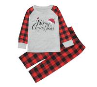 Pigiama Natale Famiglia Pigiami Natalizi per Tutta la Famiglia Pigiami Matchati Coppia con Stampa Lettera Natale Pigiama Lungo Natalizio Quadri Invernale Girocollo Calda Ampia per Uomo (Grey, 140)