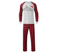 Pigiama Natale Famiglia Pigiami Natalizi per Tutta la Famiglia Pigiami Matchati Coppia con Stampa Lettera Natale Pigiama Lungo Natalizio Quadri Invernale Girocollo Calda Ampia per Uomo (Grey, XL)