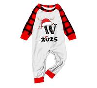 Pigiama Natale Famiglia Pigiami Natalizi per Tutta la Famiglia Pigiami Matchati Coppia Natale con Stampa W Lettera Quadri Pigiama Lungo Natalizio Invernale Caldo Girocollo Ampia per (Red, 3-6Months)