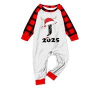Pigiama Natale Famiglia Pigiami Natalizi per Tutta la Famiglia Pigiami Matchati Coppia Natale con Stampa J Lettera Quadri Pigiama Lungo Natalizio Invernale Caldo Girocollo Ampia per (Red, 18-24Months)