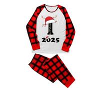 Pigiama Natale Famiglia Pigiami Natalizi per Tutta la Famiglia Pigiami Matchati Coppia Natale con Stampa I Lettera Quadri Pigiama Lungo Natalizio Invernale Caldo Girocollo Ampia per Uomo (Red, XL)
