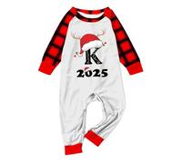 Pigiama Natale Famiglia Pigiami Natalizi per Tutta la Famiglia Pigiami Matchati Coppia Natale con Stampa K Lettera Quadri Pigiama Lungo Natalizio Invernale Caldo Girocollo Ampia per (Red, 18-24Months)