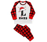 Pigiama Natale Famiglia Pigiami Natalizi per Tutta la Famiglia Pigiami Matchati Coppia Natale con Stampa L Lettera Quadri Pigiama Lungo Natalizio Invernale Caldo Girocollo Ampia per Uomo (Red, XXL)