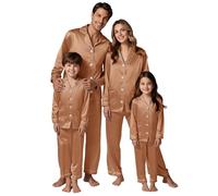 Pigiama natalizio abbinato Famiglia Natale Pjs Set di raso di seta Indumenti da notte Button Down Risvolto Collo Pigiama Abiti Morbido Tinta unita Loungewear Nightwear, Oro rosato 2., XXL