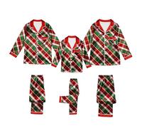 Pigiama natalizio abbinato per la famiglia in raso setoso Set di pigiama natalizio per immagini Indumenti da notte con bottoni camicia e pantaloni Set natalizio Loungewear Holiday Nightwear, Rosso