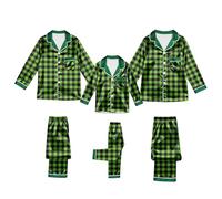 Pigiama natalizio abbinato per la famiglia in raso setoso Set di pigiama natalizio per immagini Indumenti da notte con bottoni camicia e pantaloni Set natalizio Loungewear Holiday Nightwear, Verde-1