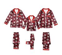Pigiama natalizio abbinato per la famiglia in raso setoso Set di pigiama natalizio per immagini Indumenti da notte con bottoni camicia e pantaloni Set natalizio Loungewear Holiday Nightwear, Rosso-2