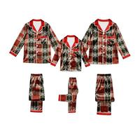 Pigiama natalizio abbinato per la famiglia in raso setoso Set di pigiama natalizio per immagini Indumenti da notte con bottoni camicia e pantaloni Set natalizio Loungewear Holiday Nightwear, Rosso