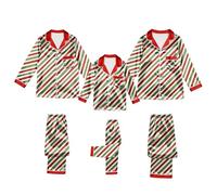 Pigiama natalizio abbinato per la famiglia in raso setoso Set di pigiama natalizio per immagini Indumenti da notte con bottoni camicia e pantaloni Set natalizio Loungewear Holiday Nightwear, Verde