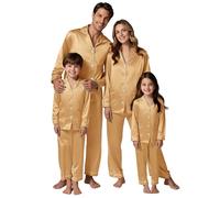Pigiama natalizio abbinato per la famiglia, pigiama natalizio abbinato per la famiglia, set di pigiama da uomo da donna a maniche lunghe in raso di seta Set di pigiama natalizio da notte per donne