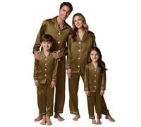 Pigiama natalizio abbinato per la famiglia, pigiama natalizio abbinato per la famiglia, set pigiama da uomo e da donna, a maniche lunghe, in raso di seta, pigiama natalizio per donne, uomini, adulti