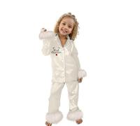 Pigiama Natalizio Bambine Casual Comodo Elegante Versatile Composto da Una Maglietta a Maniche Lunghe e Pantaloni Stampati Stile Elegante Adatto per le Feste di Natale e il tempo (Beige, 8-9 Years )