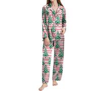 Pigiama natalizio carino da donna novità pigiama natalizio vestibilità classica con bottoni pigiameria bella festa pigiameria elegante camicia da notte da interno a maniche lunghe set da notte 2 pezzi