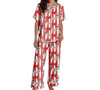 Pigiama Natalizio Coppia,Pigiama Donna Cotone Pigiama in Raso A Maniche Corte con Bottoni E Pantaloni Comodi, Morbido Pigiama per Notti Accoglienti E Relax