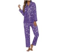 Pigiama Natalizio Coppia,Pigiama Donna Invernale Caldo Cotone Set da Notte per La Casa con Pantaloni A Maniche Lunghe con Bottoni E Tasca Stampati Natalizi da Donna