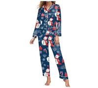 Pigiama natalizio da donna, a maniche lunghe, in due pezzi, comodo, pigiama natalizio per la famiglia, con motivo natalizio, R blu scuro, XXL