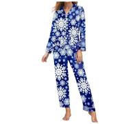 Pigiama natalizio da donna, a maniche lunghe, in due pezzi, comodo, pigiama natalizio per la famiglia, con motivo natalizio, R blu., XXL