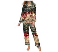 Pigiama natalizio da donna, a maniche lunghe, in due pezzi, comodo, pigiama natalizio per la famiglia, con motivo natalizio, R Armeegrün2, XL