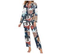 Pigiama natalizio da donna, a maniche lunghe, in due pezzi, comodo, pigiama natalizio per la famiglia, con motivo natalizio, R Azzurro, L