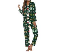 Pigiama natalizio da donna comodo pigiama natalizio divertente stampato a maniche lunghe per festival carino abbigliamento da notte per vacanze camicia con bottoni camicia da notte bella grafica abiti