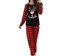 Pigiama natalizio da donna con motivo folletto set pigiama a scacchi stampa gnomo set comodo per la casa per la stagione dell'avvento e della vigilia di Natale, c rosso, 3XL