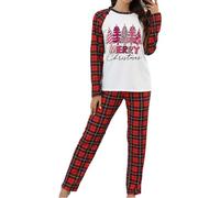 Pigiama natalizio da donna con motivo folletto set pigiama a scacchi stampa gnomo set comodo per la casa per la stagione dell'avvento e della vigilia di Natale, G Rosso, XL