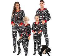 Pigiama Natalizio da Donna Zipper Manica Lunga con Cappuccio Pjs One-Piece Elk Print Footed Loungewear Sleepwear Donna Nero M