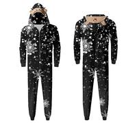 Pigiama natalizio di famiglia con grande stampa a quadretti a maniche lunghe morbido casual per notti festive, Nero , XL