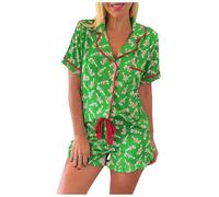 Pigiama Natalizio Donna Cotone Pigiami Natalizi Divertenti Insieme Pigiama Donna Stampa Bastoncino di Zucchero Natalizio con Balze e Pizzo Abbigliamento Casa Due Pezzi per Feste