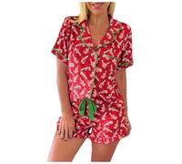 Pigiama Natalizio Donna Cotone Pigiami Natalizi Divertenti Insieme Pigiama Donna Stampa Bastoncino di Zucchero Natalizio con Balze e Pizzo Abbigliamento Casa Due Pezzi per Feste