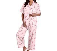 Pigiama Natalizio Donna Curvy - Lussuoso Set da Notte in Raso con Camicia A Maniche Corte E Pantaloni Morbidi per Donna, Comodo Completo da Notte per Le Vacanze (S)