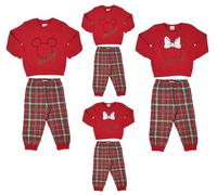 Pigiama Natalizio Famiglia Minnie e Topolino, Disney, Set Pigiama Mamma papà Bambini, 100% Cotone Felpato