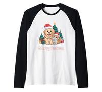 Pigiama Natalizio per Cani e Gatti, con Scritta Merry Petmas Maglia con Maniche Raglan