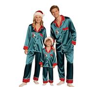 Pigiama natalizio per famiglia di seta, pigiama natalizio in due pezzi, biancheria da notte natalizia, a maniche lunghe, con bottoni, in raso, A-marine, 9-10 Jahre