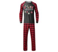 Pigiama natalizio per la famiglia con design a quadri lettering a maniche lunghe, in tessuto leggero per la mamma, il bambino, le feste di Natale, i pantaloni da notte, Nero , S