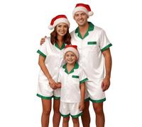 Pigiama natalizio per la famiglia Set abbinati in raso di seta Pjs Manica corta Button Down Camicie Pj Pantaloni Sleepwear Jammies 2025, bianco, S