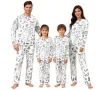 Pigiama natalizio per la famiglia Set di corrispondenza fai da te dipinto a mano colorato pigiama divertente Natale cartone animato pigiama da colorare creativo indumenti da notte può giocare e