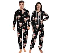 Pigiama Natalizio Personalizzato per Donna e Uomo, Pigiama intero abbinato Personalizzato Pigiama con viso divertente foto, tuta in flanella con cappuccio e cerniera personalizzata per coppie S-4XL