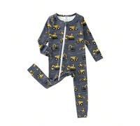 Pigiama neonato maschio a una pezza, aderente, a maniche lunghe, con stampa di escavatore cartoni animati, colore blu 2Y,3Y,9-12M,12-18M,18-24MAnimale,FumettoPoliestere