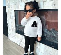 Pigiama oversize casual e alla moda con patch a lettera, felpa in sherpa e leggings, outfit per il ritorno a scuola per bambina 6-9M,9-12M,12-18M,18-24M,2-3YLettereTessuto in maglia